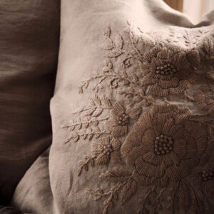 FLORET EMB KNIT CUSHION COVER, WITH DOWN PILLOW INSERT– NATURE