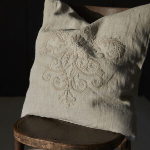 Linen embroidered cushion cover and down pillow insert – Natural